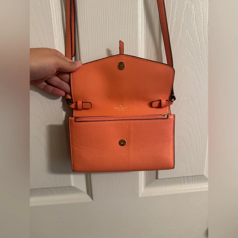 Kate Spade Marti Leather Flap Wallet Crossbody Peach Orange
